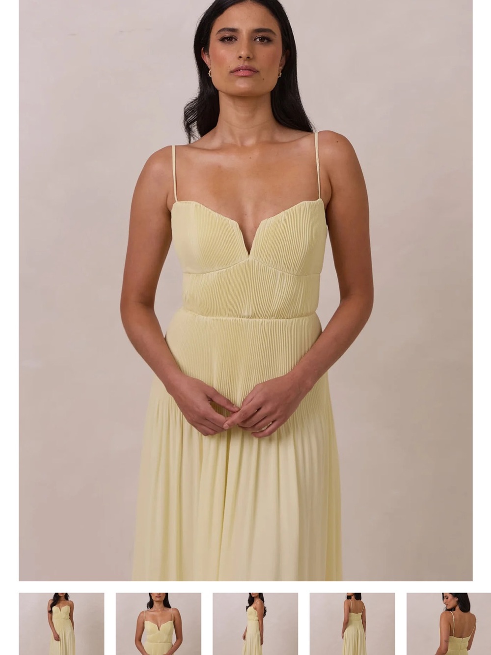 Park & Fifth Pale Yellow Pleated Spaghetti-Strap Maxi Dress
